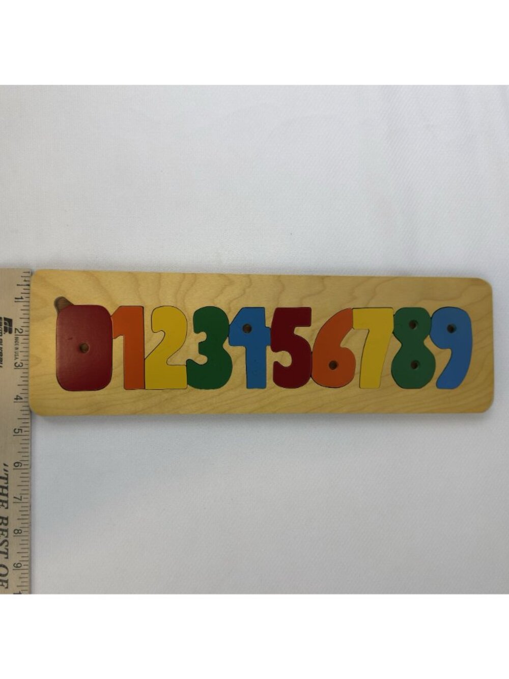 Wooden Number Puzzle Board 14.5" Brightly Colored Educational Toy Numbers 0 To 9 - Picture 8 of 8
